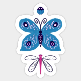 Butterfly Ladybug Dragonfly Pattern Design Blue Purple Pink Sticker